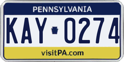 PA license plate KAY0274