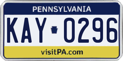 PA license plate KAY0296