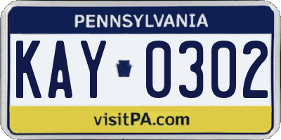 PA license plate KAY0302