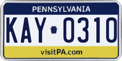 PA license plate KAY0310
