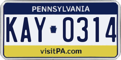 PA license plate KAY0314