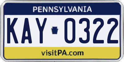PA license plate KAY0322