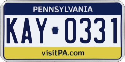 PA license plate KAY0331
