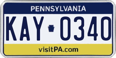 PA license plate KAY0340