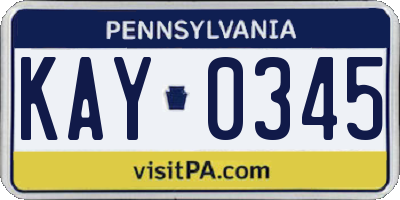 PA license plate KAY0345
