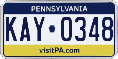 PA license plate KAY0348