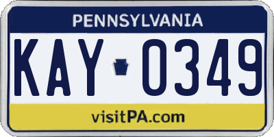 PA license plate KAY0349
