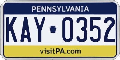 PA license plate KAY0352