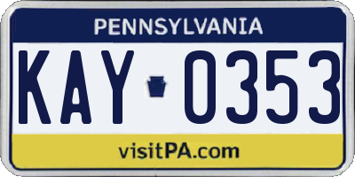 PA license plate KAY0353