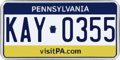 PA license plate KAY0355