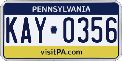 PA license plate KAY0356