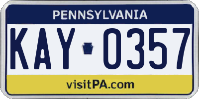 PA license plate KAY0357