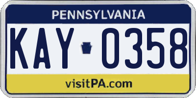 PA license plate KAY0358