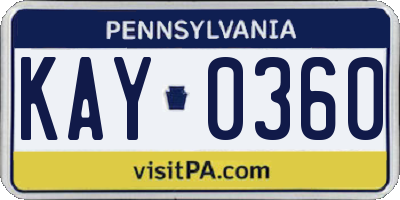 PA license plate KAY0360