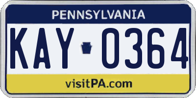 PA license plate KAY0364