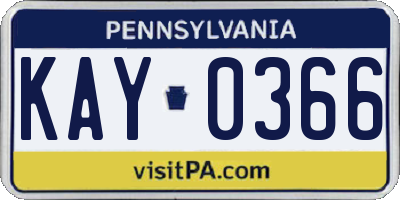 PA license plate KAY0366