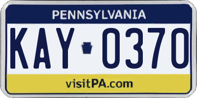 PA license plate KAY0370