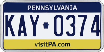 PA license plate KAY0374