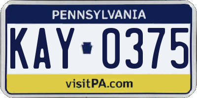 PA license plate KAY0375
