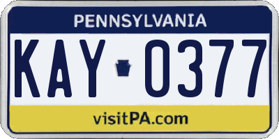 PA license plate KAY0377