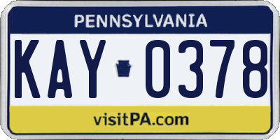 PA license plate KAY0378