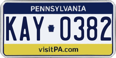 PA license plate KAY0382