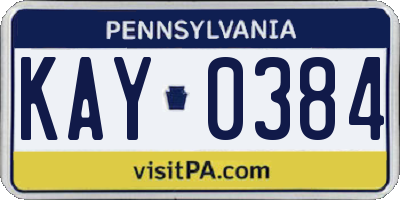 PA license plate KAY0384