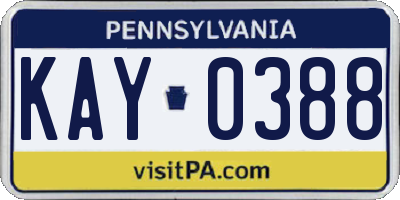 PA license plate KAY0388