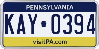 PA license plate KAY0394