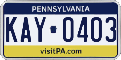 PA license plate KAY0403