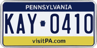 PA license plate KAY0410