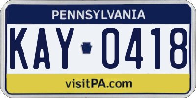 PA license plate KAY0418