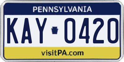 PA license plate KAY0420