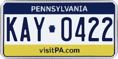 PA license plate KAY0422