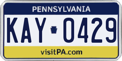 PA license plate KAY0429