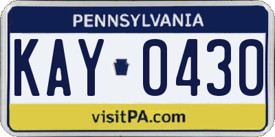 PA license plate KAY0430