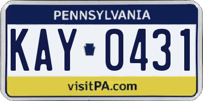 PA license plate KAY0431