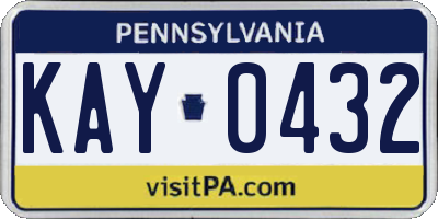 PA license plate KAY0432