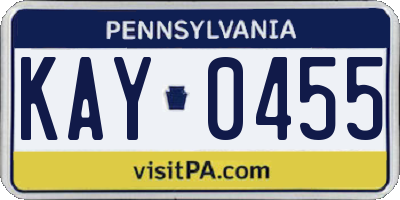 PA license plate KAY0455