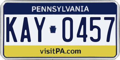 PA license plate KAY0457