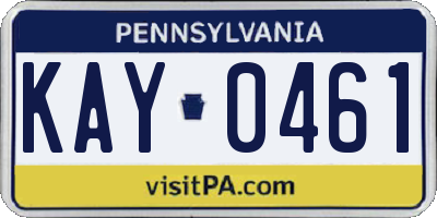 PA license plate KAY0461