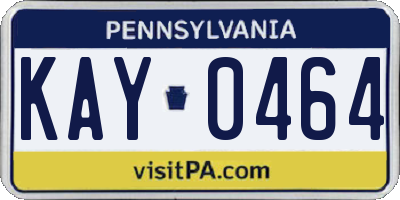 PA license plate KAY0464