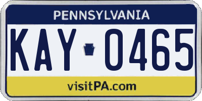 PA license plate KAY0465