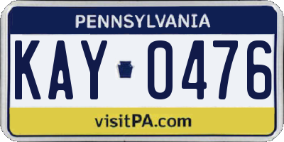 PA license plate KAY0476