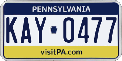 PA license plate KAY0477