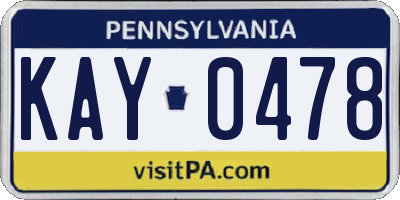 PA license plate KAY0478