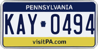 PA license plate KAY0494