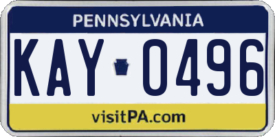 PA license plate KAY0496