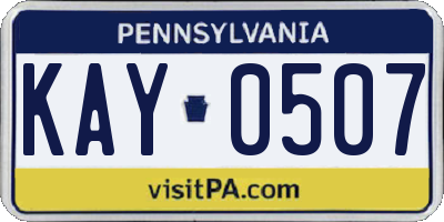 PA license plate KAY0507