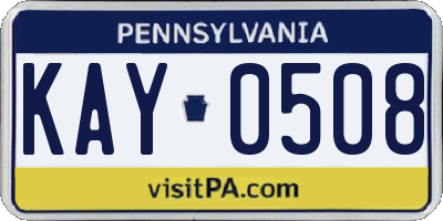 PA license plate KAY0508